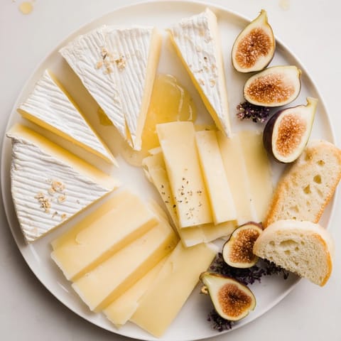 This French Bistro Elegance appetizer displays arranged cheese and baguettes, perfect for a gathering.