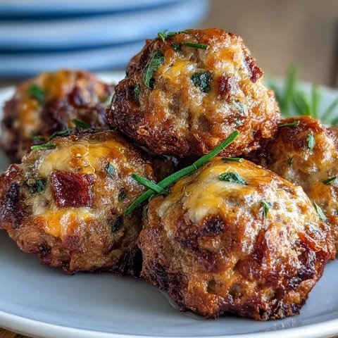 A platter of savory Rotel Sausage Balls served warm, perfect for a game day appetizer spread or holiday party.
