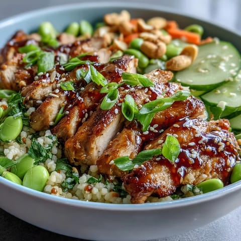 A close-up shows tender chicken and vibrant Mediterranean couscous with fresh herbs, green onions, and lime wedges, ready for a quick, healthy weeknight dinner.
