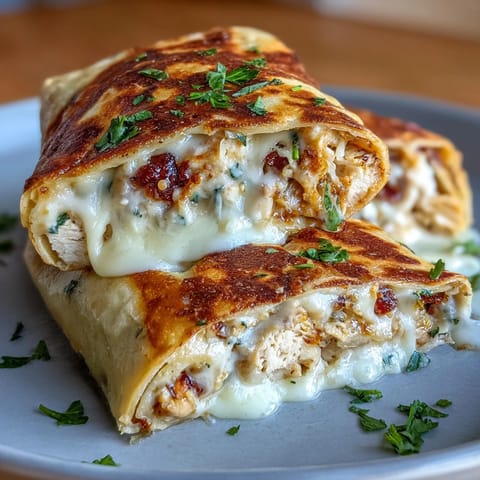 Savory garlic chicken and melty cheese filling wrapped in golden low-carb tortillas, perfect for a quick and satisfying keto-friendly meal.