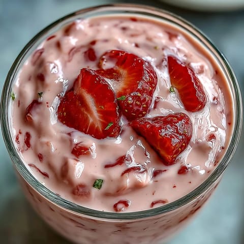 Creamy cottage cheese strawberry smoothie with fresh berries and a hint of vanilla, blended to perfection for a protein-packed breakfast.