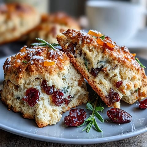 Buttery, flaky scones bursting with dried cranberries and candied orange peel, ideal for a cozy Valentine's Day breakfast or brunch.