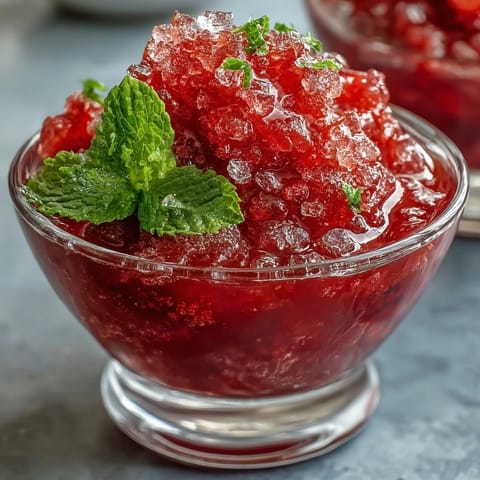 Vibrant strawberry daiquiri sorbet with lime zest and a splash of rum, served in chilled glasses for a refreshing summer treat.