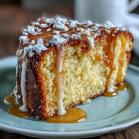 A golden Limoncello pound cake with zesty lemon glaze, perfect for spring dessert tables and family gatherings.