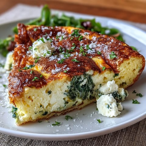 Spring brunch frittata with asparagus and goat cheese, baked until golden and fluffy, topped with fresh herbs.