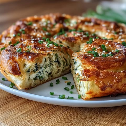 Savory Chinese scallion pancakes with tender layers and a crisp exterior, ideal as a snack or appetizer.  