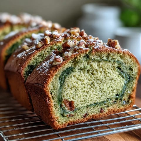 Beautifully marbled green tea banana bread, combining earthy matcha and sweet ripe bananas.  
