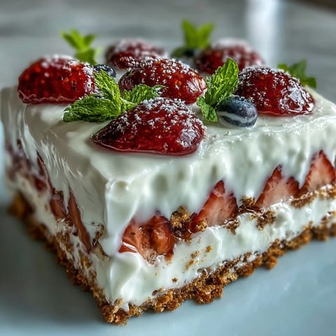 No-Bake Icebox Cake with Strawberries and Whipped Cream, a refreshing Memorial Day dessert layered with graham crackers and fresh berries.