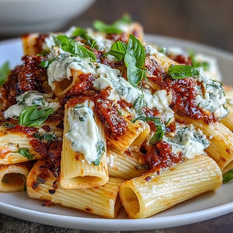 Creamy, Spicy Vodka Rigatoni with fresh basil, a quick weeknight Italian-American delight.