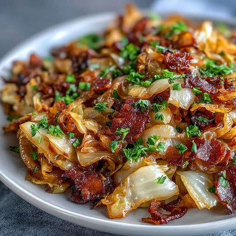 Tender fried cabbage with bacon and onions, a savory Southern side.