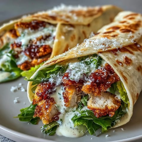Juicy breaded chicken nestled in a fluffy tortilla with classic Caesar flavors.