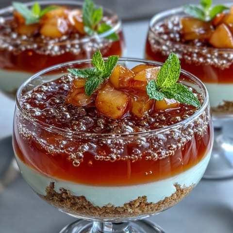 Creamy Peach Bellini Jello Cheesecake Cups ready to enjoy.