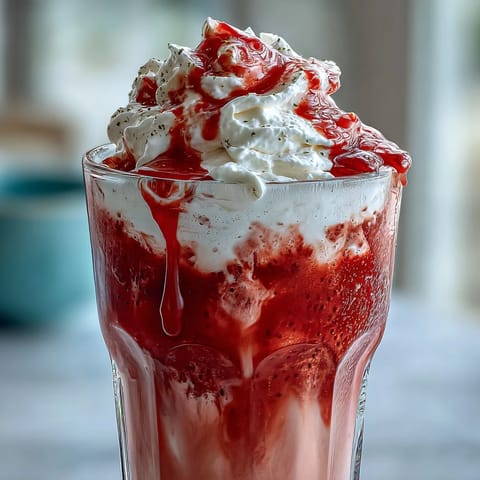Creamy strawberry matcha cold foam latte with vibrant layers, perfect for an afternoon treat.