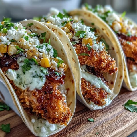 Tender chicken and zesty street corn fill these delicious crispy chicken tacos.