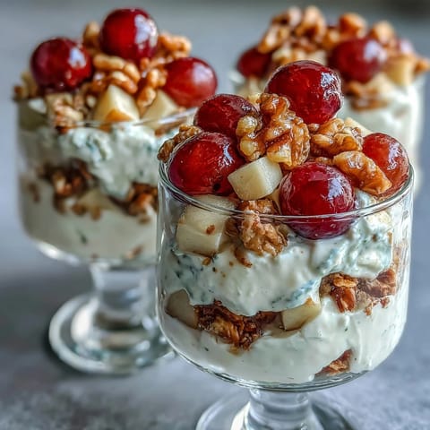 Juicy Grape Apple Crunch Parfait Cups with creamy yogurt and toasted granola topping.