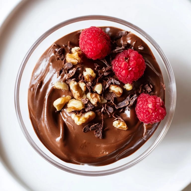 Smooth 5-Minute Chocolate Avocado Mousse, blended until creamy, topped with fresh berries for a treat.