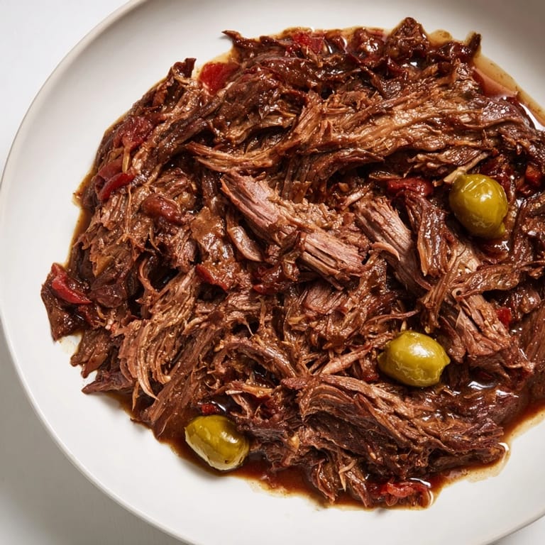 Juicy slow cooker Mississippi Pot Roast, with visible pepperoncini, offering a tangy, savory aroma.