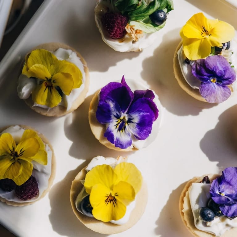 An artistic arrangement of Spring Flower Dessert Tray desserts; a visually appealing celebratory treat.