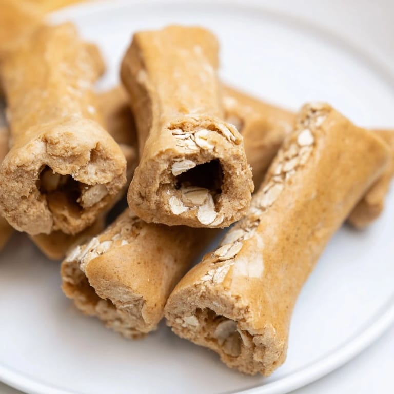 A close-up of freshly made Pawsitively Good Dog Bone Treats, showing their inviting crunchy texture.