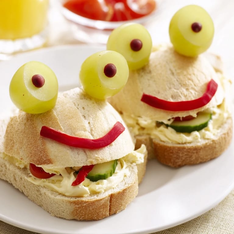 These playful Prince Charming Froggy Sandwiches have cheerful faces, perfect for a picnic spread.