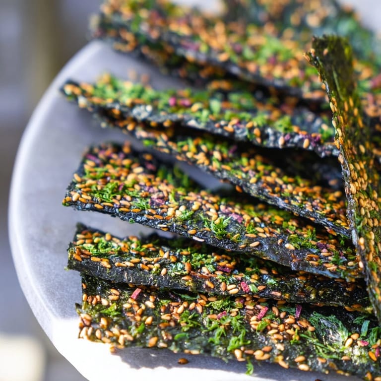 Bite-sized squares of oven-baked Snacks de Vague Surf, savory and full of flavor.