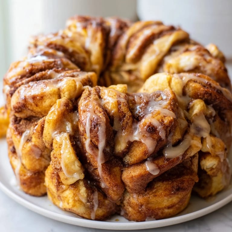 Festive pull-apart Cinnamon Swirl Christmas Tree Bread, dripping with icing, ideal for holiday brunch.