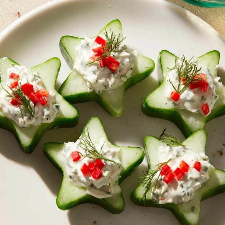 Freshly made Cucumber and Dill Christmas Stars, perfectly shaped and ready to enjoy with a holiday gathering.