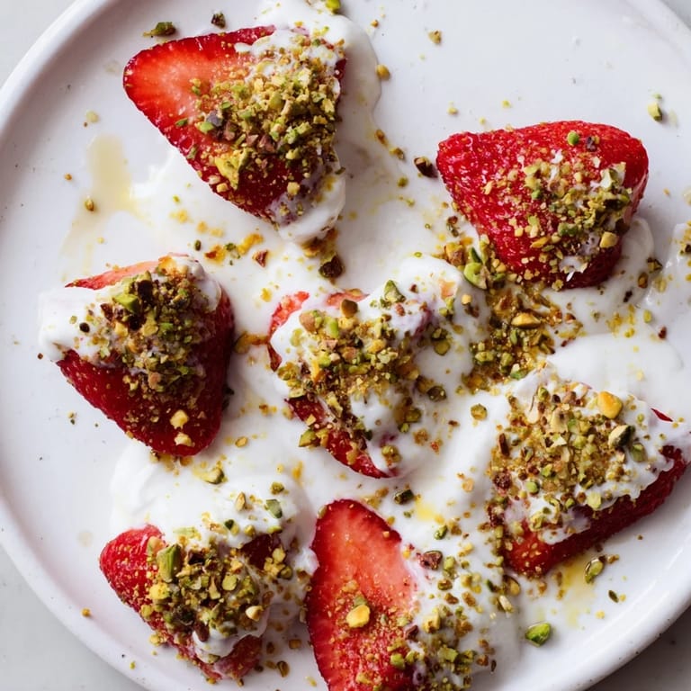 Vivid image of creamy yogurt coating fresh, red Yogurt Dipped Strawberry Half-Circles, perfect dessert.