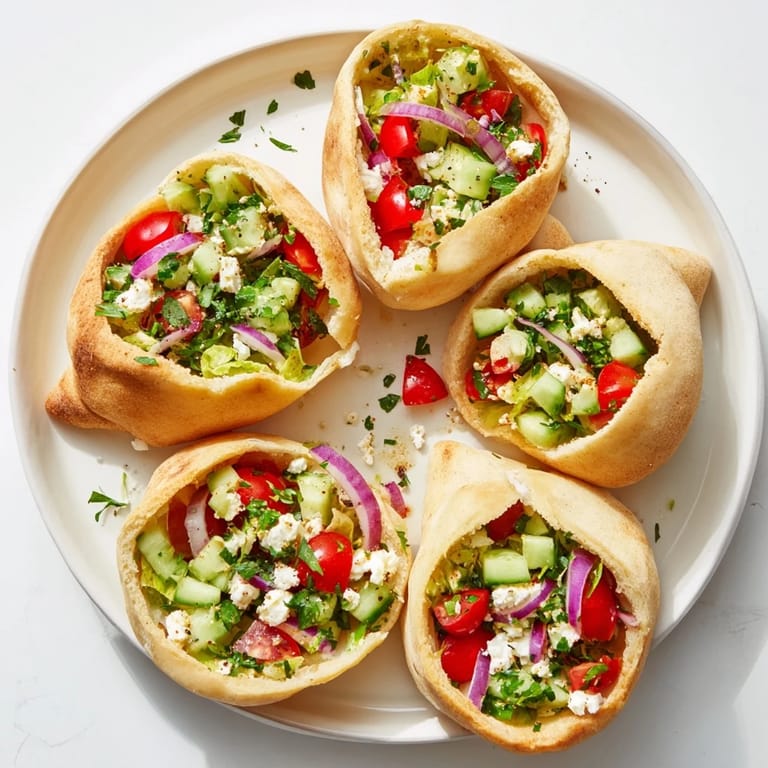 A colorful spread of savory board's mini pita pockets, fresh vegetables, and creamy hummus for dipping.