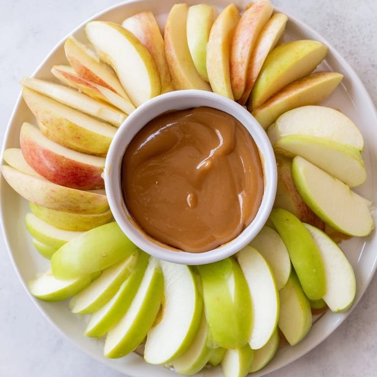Fresh Apple Slices arranged for dipping in the decadent caramel, creating this perfect dessert platter.