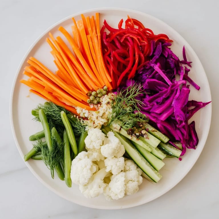 Vibrant pickled carrots, radishes, and cabbage star in this stunning Pickled & Fermented Feast, ready to serve.