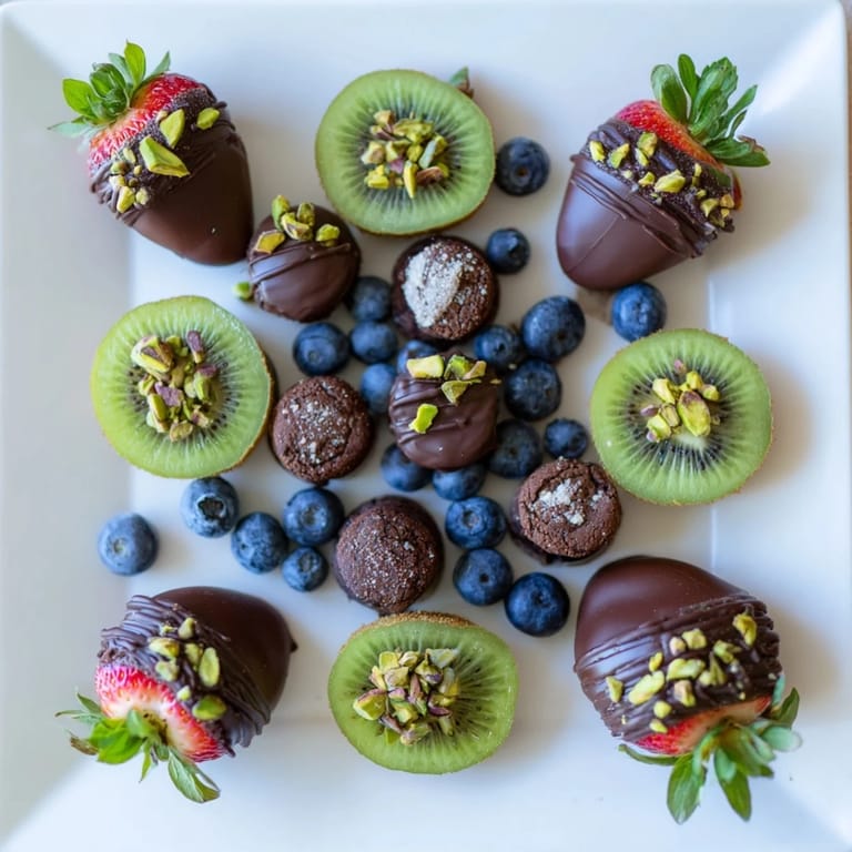 This Sweet Dessert Decadence offers a colorful, stunning arrangement of sweets and fresh fruit, elegantly drizzled.