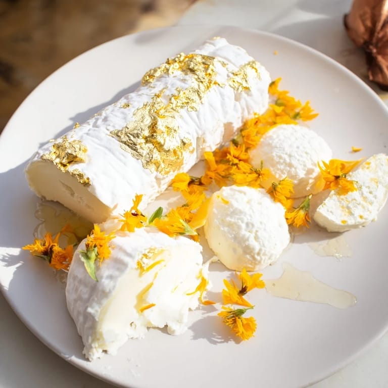 Enjoy a decadent The Gilded Lily, elegantly arranged with edible gold and flowers, delicious.