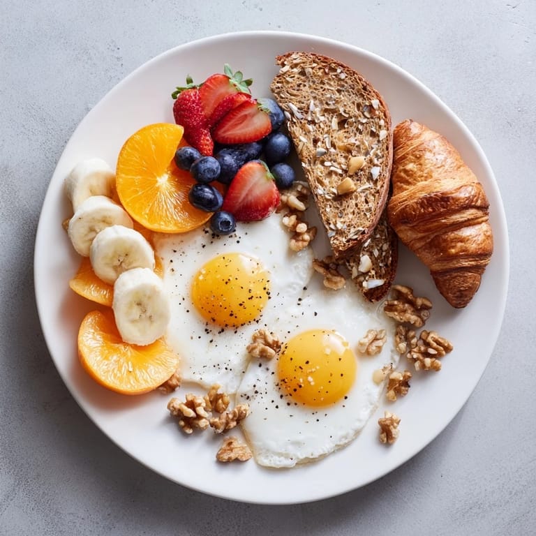 A visually stunning Soleil Matinal breakfast platter—imagine the fresh flavors of fruit, bread, and yogurt.
