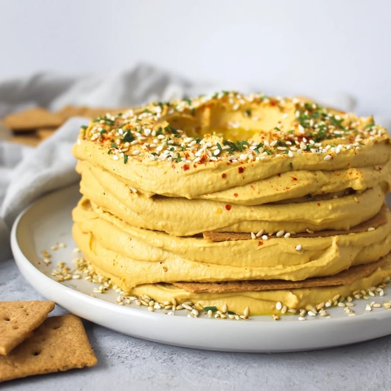 Imagine The Sandstone Canyon: layered hummus and stacked crackers evoke a textured canyon landscape, ready to serve.