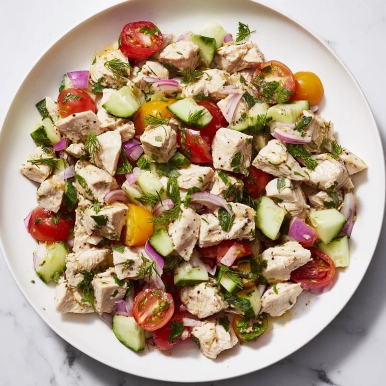 Close-up of the cucumber and chicken clean shaker, showcasing fresh herbs and colorful veggies.