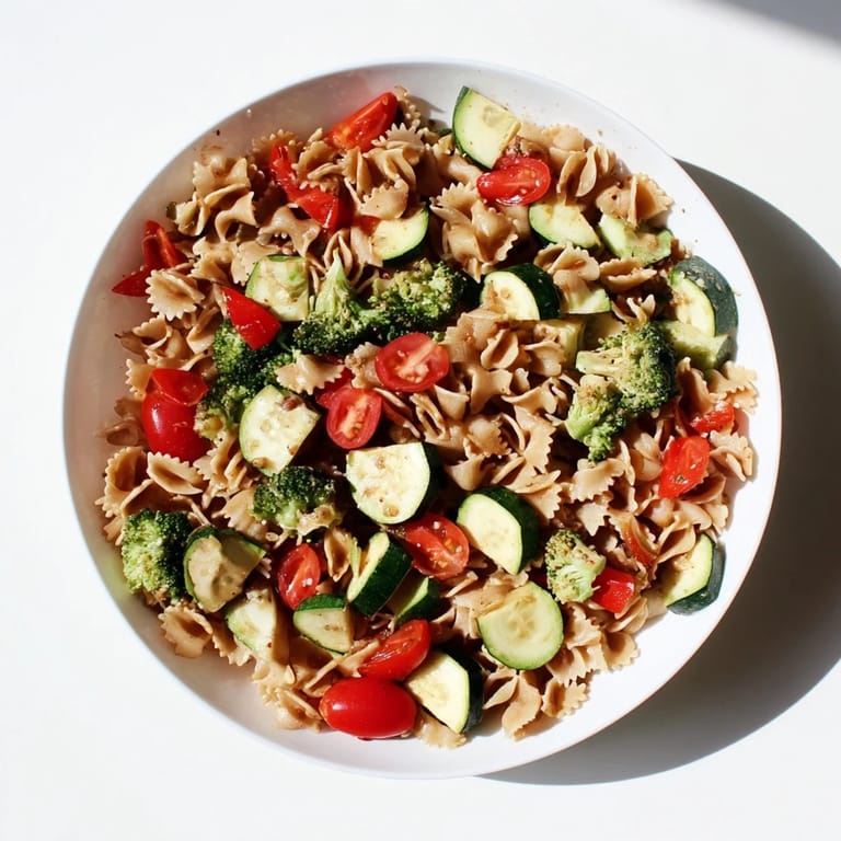 Tender air-fried vegetables tossed with ditalini pasta, a simple Italian-inspired meal, perfect for a quick dinner.