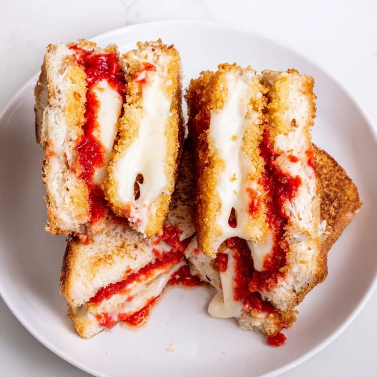 Crispy sourdough filled with hot, melty Mozzarella Stick Grilled Cheese, a perfect comfort food.