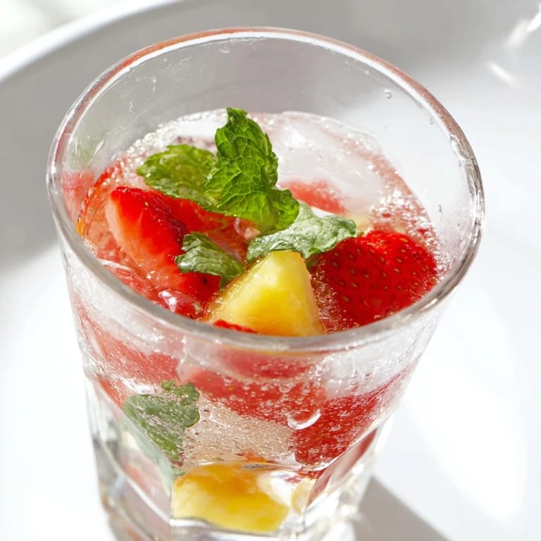 Refreshing fruit refresher drinks, a homemade recipe, are garnished with fresh mint and juicy berry slices.