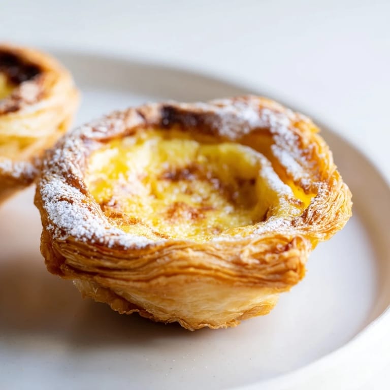 Warm and delightful: homemade Portuguese egg tarts perfect as a sweet dessert, with a flaky crust.