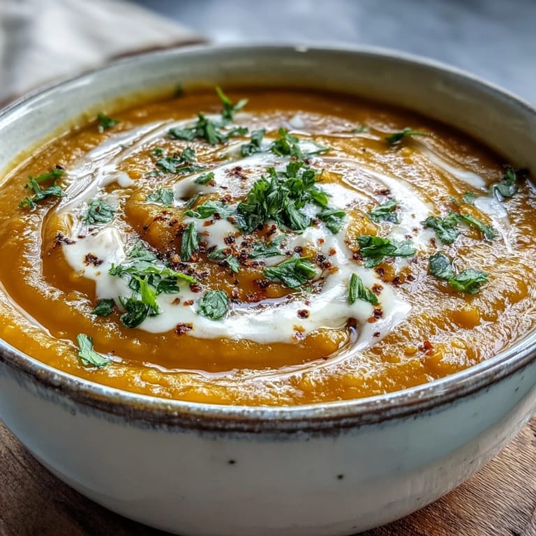 Homemade Carrot and Lentil Soup blended until silky smooth, served warm with a side of crusty bread.