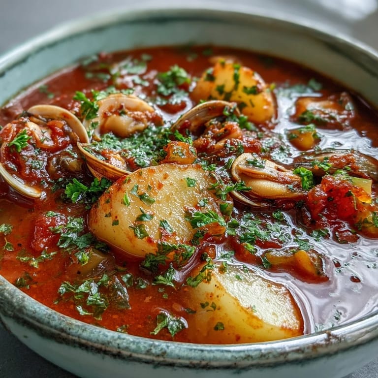 Serving suggestion for Manhattan Clam Chowder paired with oyster crackers and a slice of crusty sourdough bread.