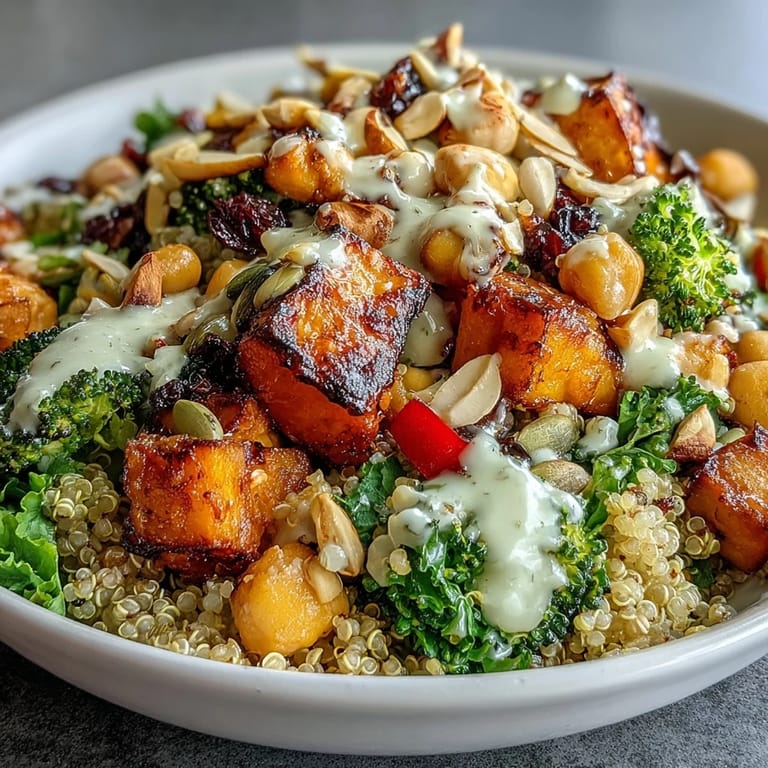 A close-up of the nutritious Meal Prep Week-Long Power Bowl showing fluffy quinoa, black beans, and crunchy pumpkin seeds.