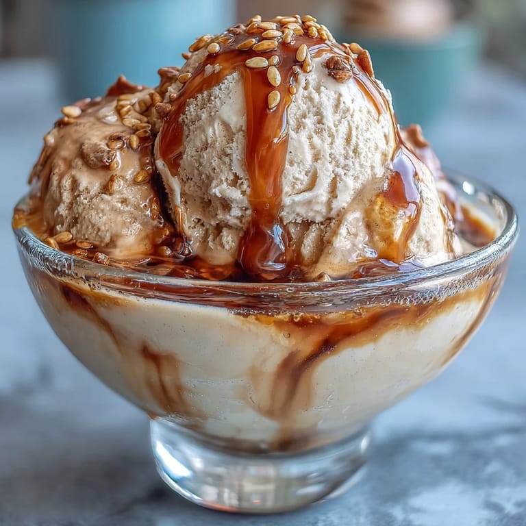 Creamy vanilla ice cream topped with steaming hojicha tea, served as a Japanese-inspired dessert.