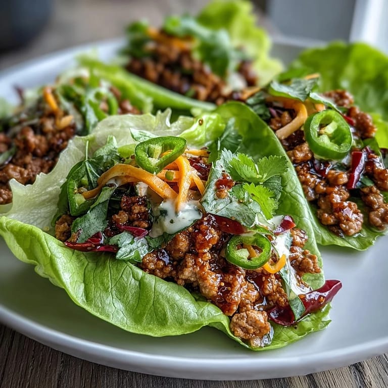 Colorful mango slaw with cabbage, carrots, and cilantro brightens lean turkey tacos served in fresh lettuce leaves.  