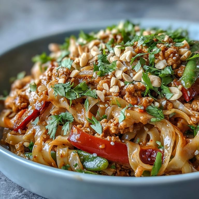 Thai-inspired peanut noodle bowls featuring savory ground chicken, crunchy veggies, and a silky peanut sauce in every bite.