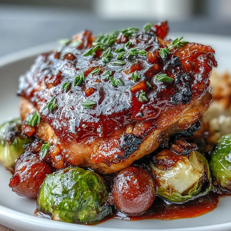 Easy balsamic chicken sheet pan meal with golden vegetables and sweet grapes for a balanced, flavorful dinner.