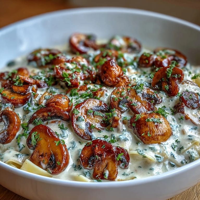 Vegetarian stroganoff with golden sautéed onions, earthy mushrooms, and a silky sour cream sauce over wide noodles.  
