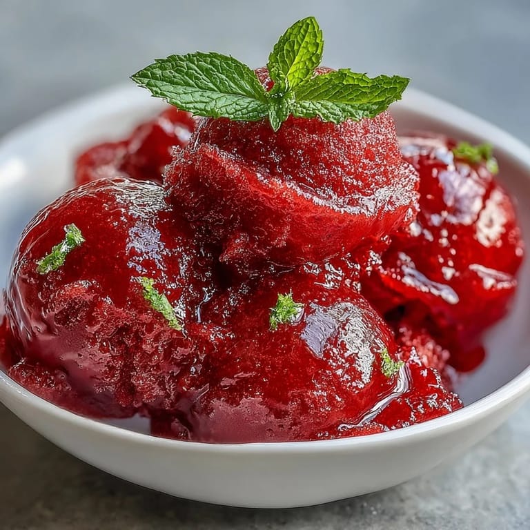 Elegant strawberry and lime sorbet with rum, garnished with lime zest and mint, ideal for warm-weather entertaining.