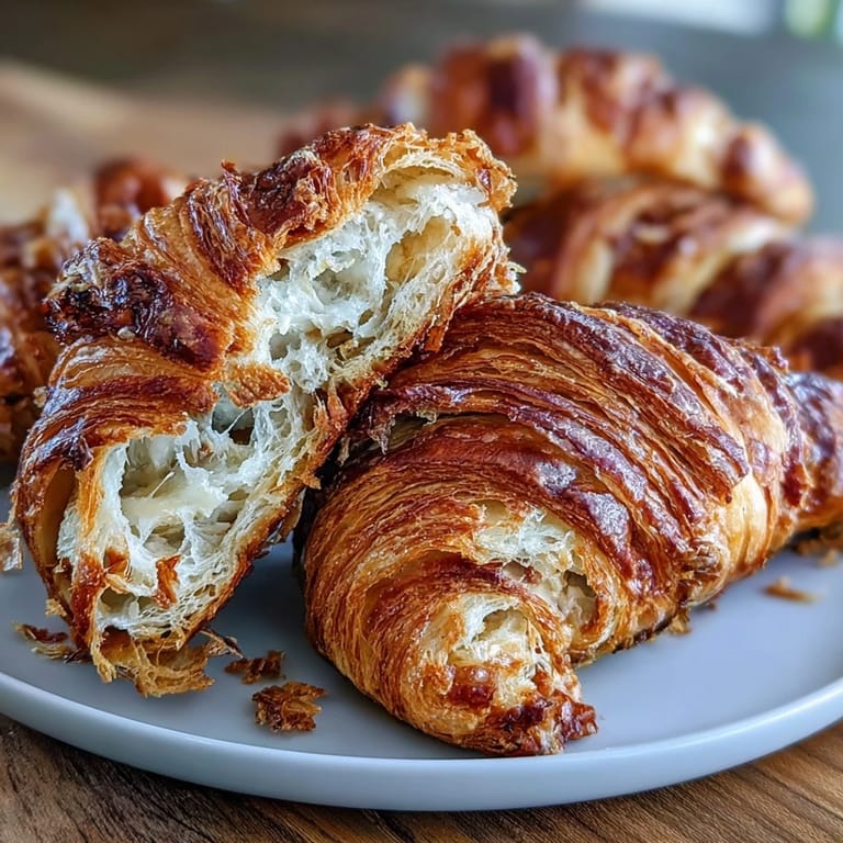Buttery, tangy sourdough croissants baked to golden perfection, showcasing delicate layers and rich flavor.
